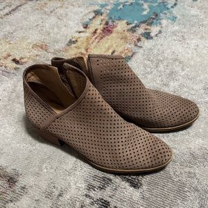Lucky Brand Taupe Perforated Ankle Booties